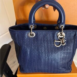 🔥SEND OFFER🔥Dior Navy Blue Woven Tote Bag